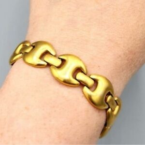 1990’s Monet Matte Gold Tone Puffer Mariner Link bracelet Gorgeous Vintage